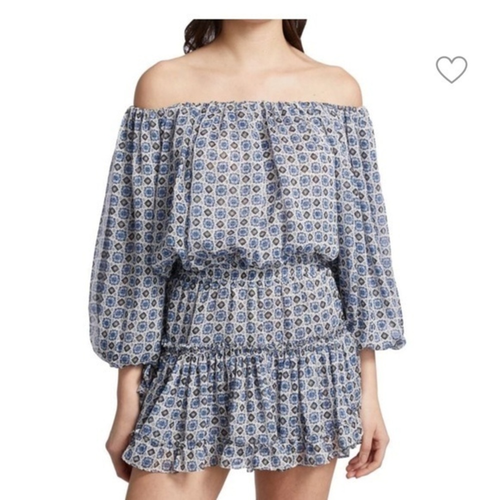MISA LOS ANGELES Blue Zonia Off Shoulder Chiffon Mini Dress